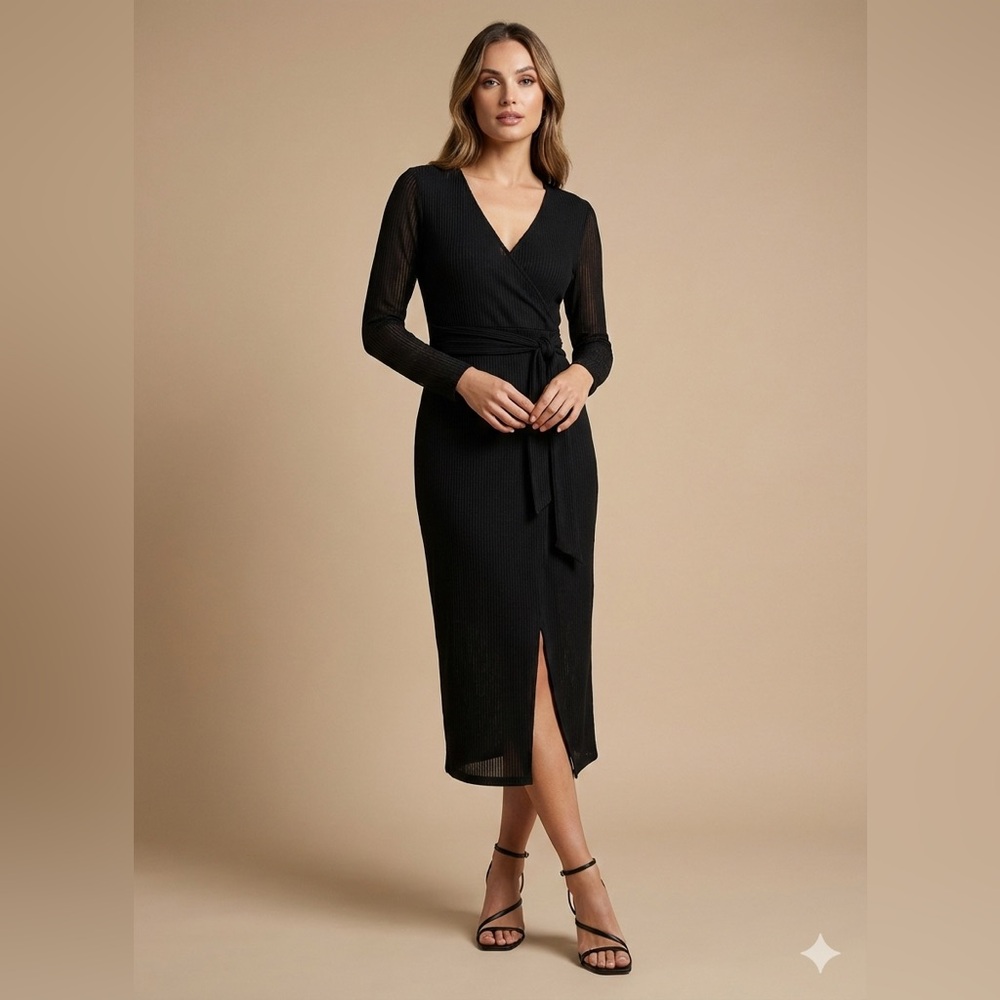 0114 - Express Black Long Sleeve V-Neck Dress